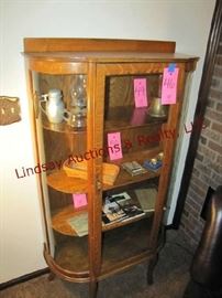 Oak curved glass china hutch w/ wood shelves 34.5x15x62 very nice condition (CONTENTS NOT INCLUDED)