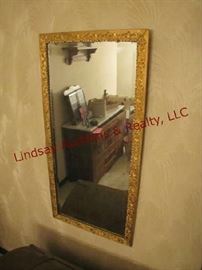 Beveled edge mirror w/ ornate wood frame painted 21x43