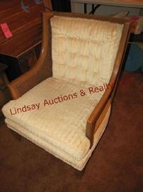 Cloth wood framed chair w/ wicker inserts