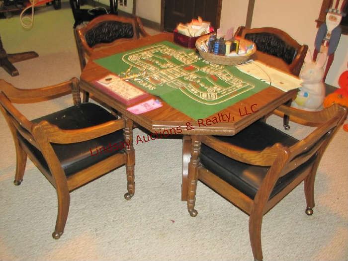 Game table 4 rolling chairs, games & other 45" square x 27" tall