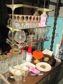 Group bar glasses, lamp, coasters, ash tray & others