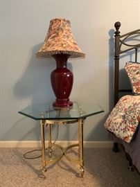 Glass top side table with lamp