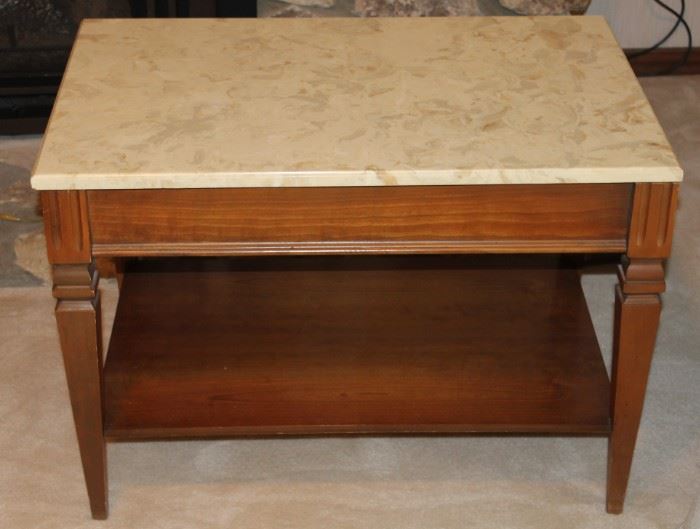 Mid-Century End Table with Marble Top