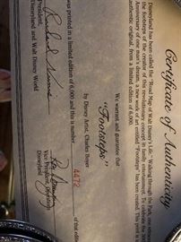 Certificate of Authenticity for Disney Print