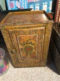 Unique, painted antique bread box