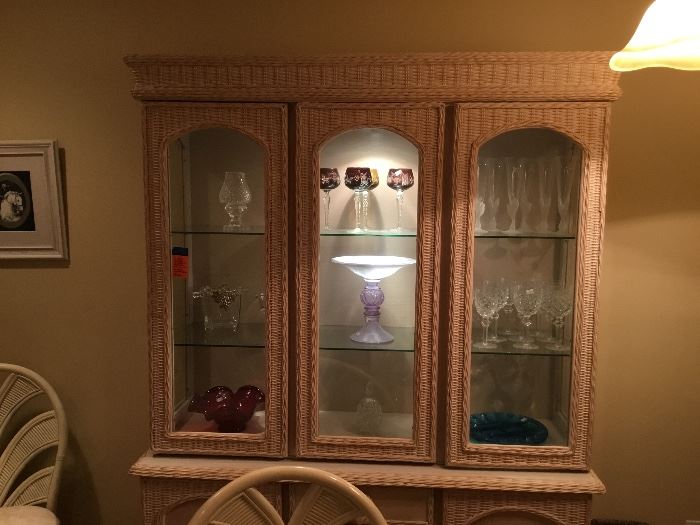 Wicker cabinet, glassware