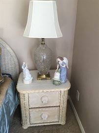 One of two wicker night stand  & lamp 