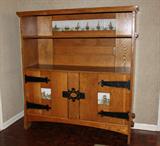 Solid Oak Hutch w/hand-painted tiles from Holland