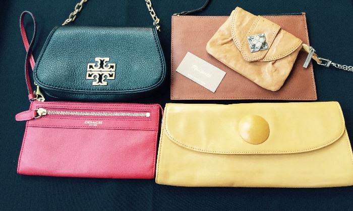 Leather wallets and clutches from Tory Burch (SOLD), Kate Spade,  Yellow HOBO clutch $60 (new!), BCBG, and Madewell wallet (sold) 