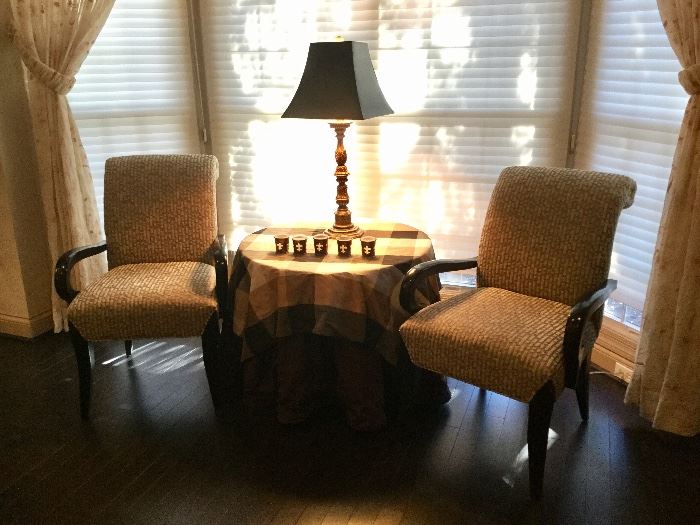 Chair sold. Custom table w/ linens now just $50! Designer lamp now $50