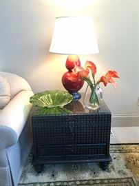 Hearst Trunk End Table; now just $75! 27" L x 24" h x 22" D. Designer red lamp now only $50! 