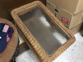 Rattan and glass coffee table