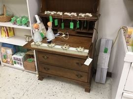 Small wooden flip down secretary with shelves at top