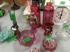 Nice glass pieces in cranberry