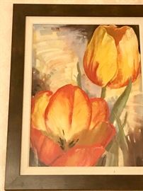 Very large piece of art with off white linen matting