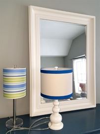 Large white mirror. Lamps