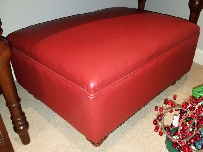 Red leather ottoman
