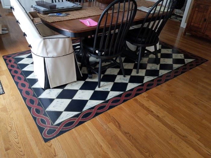 Hand-painted oil cloth floor matt. Approx. 5' x 9'. $200
