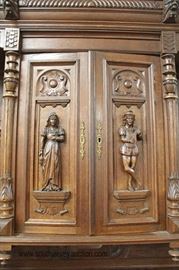 PAIR of ANTIQUE Highly Carved and Ornate Continental 3 Piece Hunt Cupboards with Full Figure Carvings and Griffins
Located Inside – Auction Estimate $1000-$3000