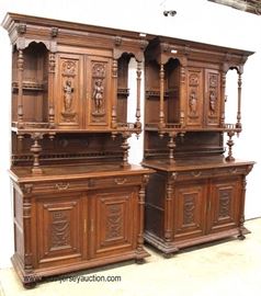PAIR of ANTIQUE Highly Carved and Ornate Continental 3 Piece Hunt Cupboards with Full Figure Carvings and Griffins
Located Inside – Auction Estimate $1000-$3000