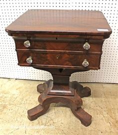 ANTIQUE Burl Mahogany Empire 2 Drawer Work Table by “Schultz & Drury Bros. Utica NY”
Located Inside – Auction Estimate $200-$400