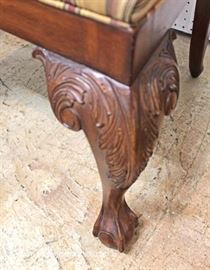 7 Piece Mahogany Banded and Inlaid Dining Room Table with 2 Leaves and 6 Carved Ball and Claw Dining Room Chairs in the Chippendale Style by “Ethan Allen Furniture”
Located Inside – Auction Estimate $800-$1500