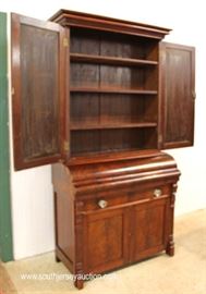 ANTIQUE Burl Mahogany 2 Piece Empire Blind Door Butlers Desk with Bookcase Top
Located Inside – Auction Estimate $400-$800