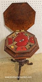 ANTIQUE Burl Mahogany Octagon Lift Top Sewing Stand with Contents
Located Inside – Auction Estimate $200-$400