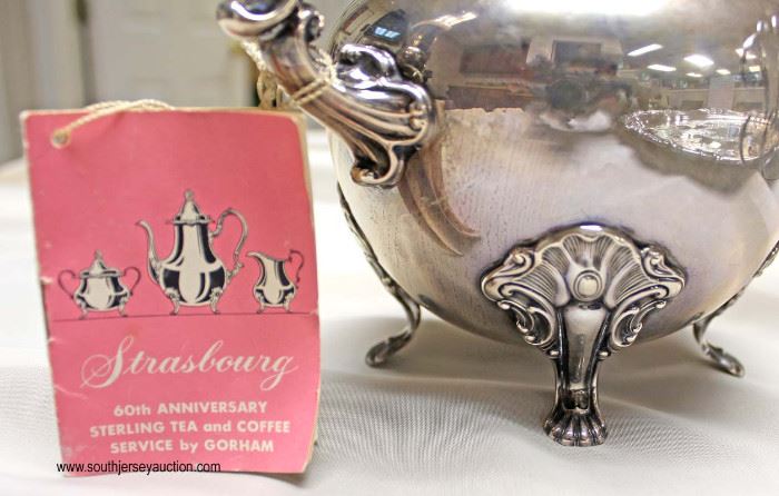 5 Piece Gorham Sterling Tea Set with Silver Plate Serving Tray (6 Piece Total)
Weighs Approximately 81.3 ounces
Located Inside – Auction Estimate $1000-$2000