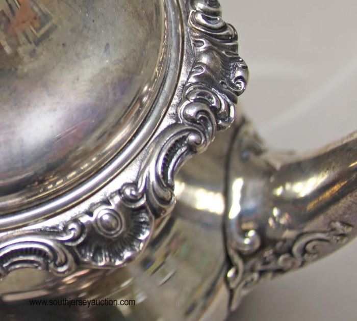 5 Piece Gorham Sterling Tea Set with Silver Plate Serving Tray (6 Piece Total)
Weighs Approximately 81.3 ounces
Located Inside – Auction Estimate $1000-$2000