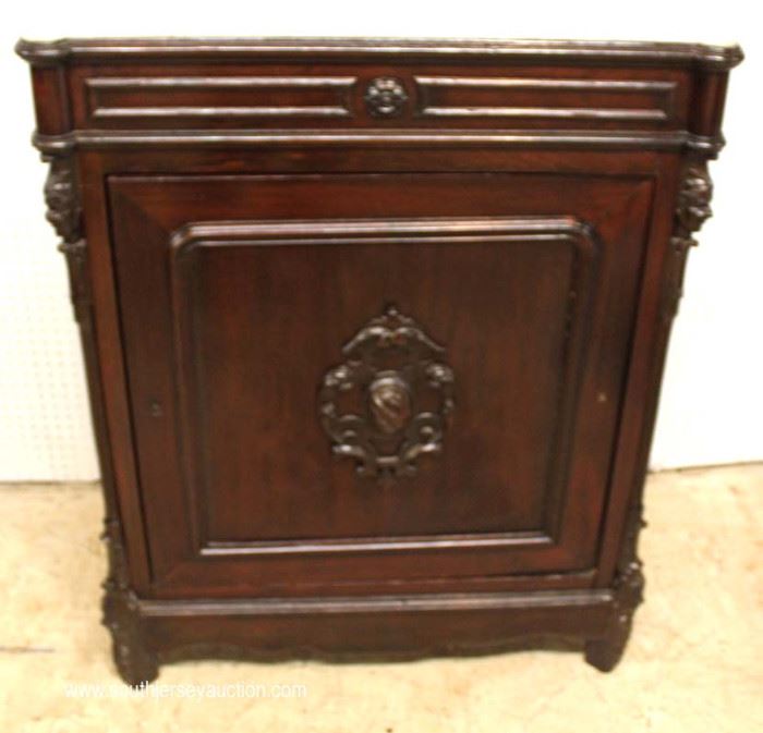 ANTIQUE Walnut Marble Top 1 Drawer 1 Door Side Cabinet with Carved Griffins
Located Inside – Auction Estimate $300-$600