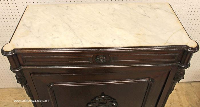ANTIQUE Walnut Marble Top 1 Drawer 1 Door Side Cabinet with Carved Griffins
Located Inside – Auction Estimate $300-$600