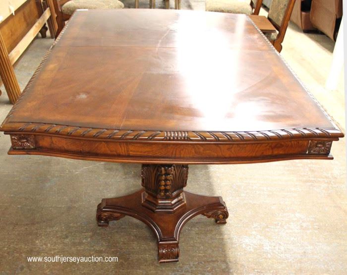 NICE Contemporary 12 Piece Carved Burl and Banded Mahogany Dining Room Set Table with 10 Chairs –
Table has 1 Leaf
Located Inside – Auction Estimate $600-$1200