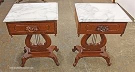 PAIR of SOLID Mahogany Victorian Style Lyre Harp Marble Top Tables
Located Inside – Auction Estimate $100-$200