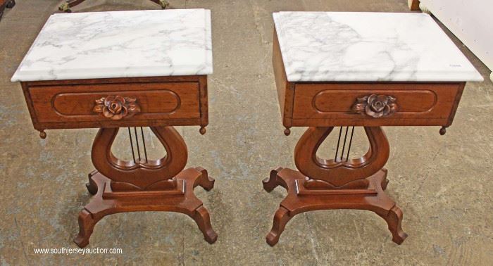 PAIR of SOLID Mahogany Victorian Style Lyre Harp Marble Top Tables
Located Inside – Auction Estimate $100-$200