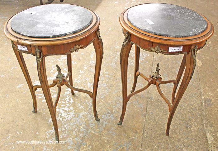 PAIR of ANTIQUE French Style Marble Top Lamp Tables with Applied Bronze
Located Inside – Auction Estimate $200-$400