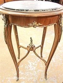 PAIR of ANTIQUE French Style Marble Top Lamp Tables with Applied Bronze
Located Inside – Auction Estimate $200-$400