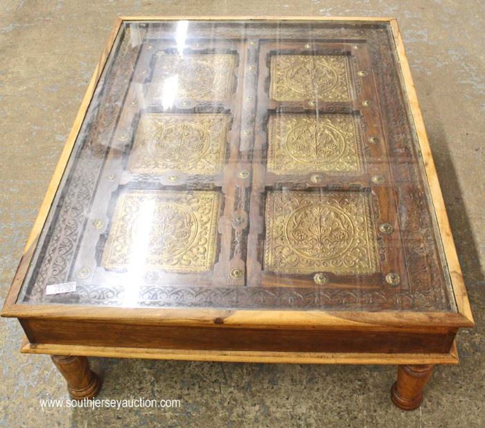 ANTIQUE Asian Half Door Custom Made into Glass Top Coffee Table
Located Inside – Auction Estimate $200-$400