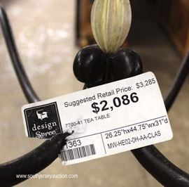 HIGH END Metal Base Spindle Gallery Tea Table with Original Tag
Located Inside – Auction Estimate $100-$300