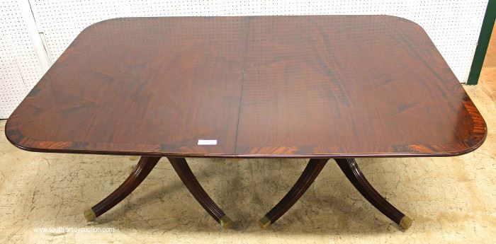 BEAUTIFUL Mahogany and Rosewood Banded Quad Double Pedestal Dining Room Table with (2) 18” Leaves
Table Measures 48”x75” without Leaves opens to 111” with Leaves
Located Inside – Auction Estimate $400-$800