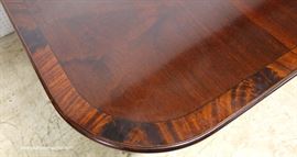BEAUTIFUL Mahogany and Rosewood Banded Quad Double Pedestal Dining Room Table with (2) 18” Leaves
Table Measures 48”x75” without Leaves opens to 111” with Leaves
Located Inside – Auction Estimate $400-$800