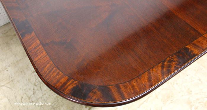 BEAUTIFUL Mahogany and Rosewood Banded Quad Double Pedestal Dining Room Table with (2) 18” Leaves
Table Measures 48”x75” without Leaves opens to 111” with Leaves
Located Inside – Auction Estimate $400-$800