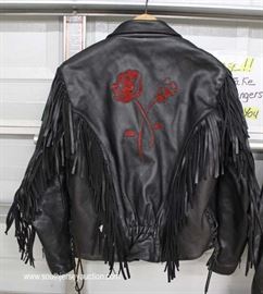 Leather Nautica Men’s Jacket
Located Inside – Auction Estimate $20-$100
Leather Fringed Ladies Jacket with Embroider Roses
Located Inside – Auction Estimate $20-$100