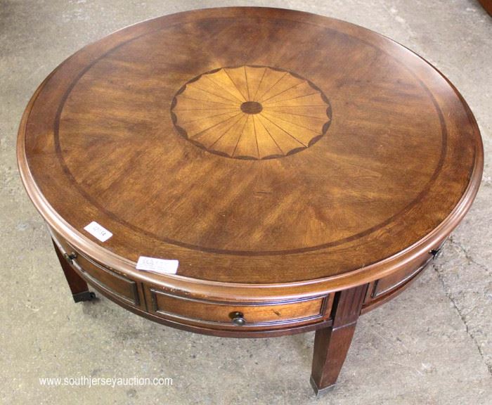 Burl Mahogany with Medallion Inlaid Round Coffee Table with Drawers
Located Inside – Auction Estimate $100-$200