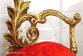 UNIQUE PAIR of Leaf Carved Sun Flower Top Fireside Chairs in the Gold Gilt Style
Located Inside – Auction Estimate $300-$600