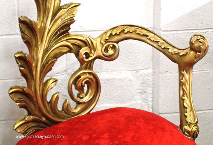 UNIQUE PAIR of Leaf Carved Sun Flower Top Fireside Chairs in the Gold Gilt Style
Located Inside – Auction Estimate $300-$600