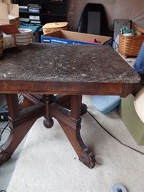 ANTIQUE SIDE TABLE W/ MARBLE TOP