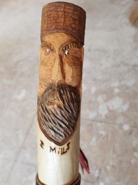 CARVED HEADS WALKING CANE