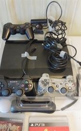 PS3 PLAY STATION - 3-WIRELESS CONTROLERS - MOTION HANDLE- CORDS - 
