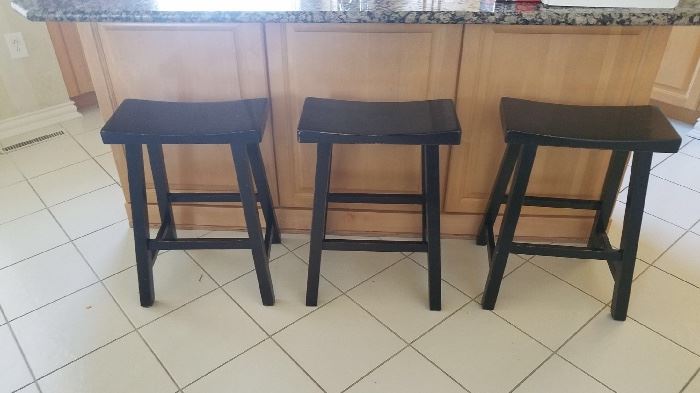 3 wooden kitchen stools, black. 